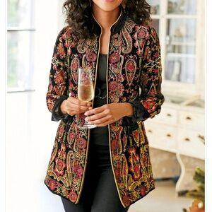 Soft Surroundings Veranasi Velvet Embroidered Jacket